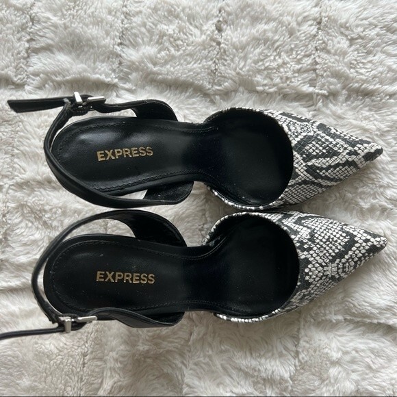 Express Snake Slingback Heels Black White 7.5 - Picture 2 of 9